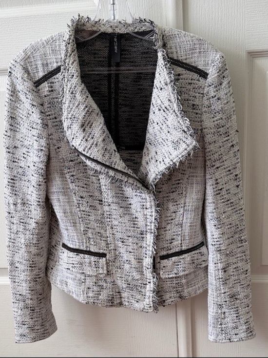 Marc Cain Jackets & Blazers - Marc Cain Black and White Tweed Fringe-Trim Blazer